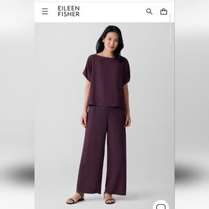 NWT Eileen Fisher BLACKBERRY Woven Plissé Wide-Leg Pant, Size PS